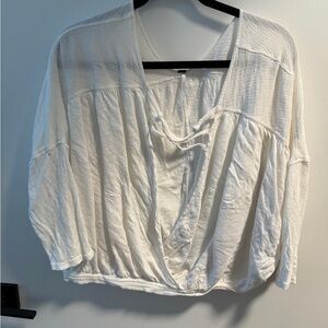 Free People Cream Peasant Tunic with Tie Front